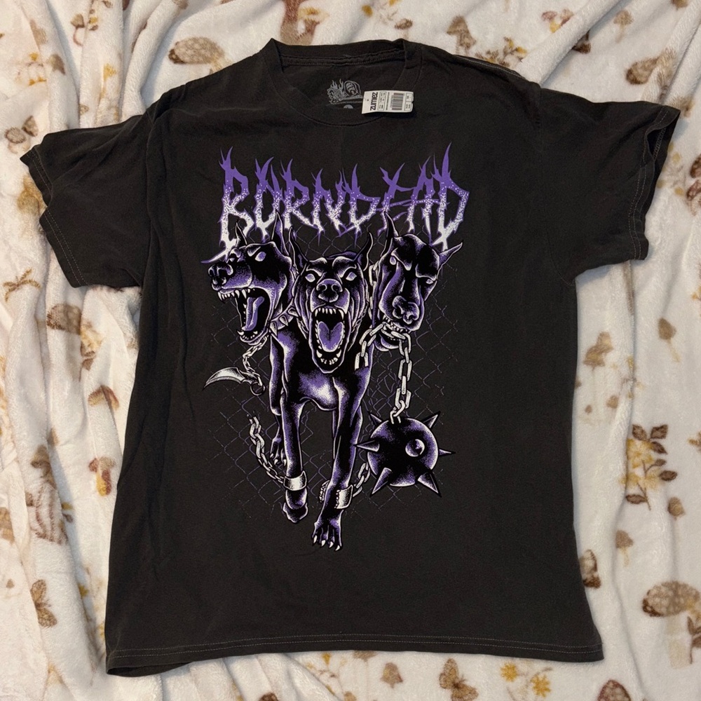 Black Graphic Tee with Purple Cerberus Design